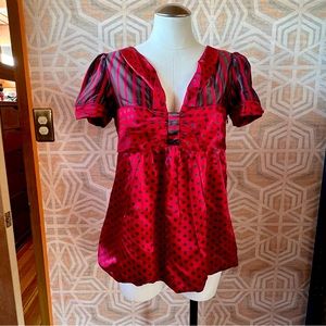 Red & Navy Marc Jacobs Silk Top sz 8